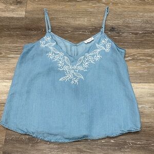 Blu Pepper Light Blue Denim Embroidered Camisole